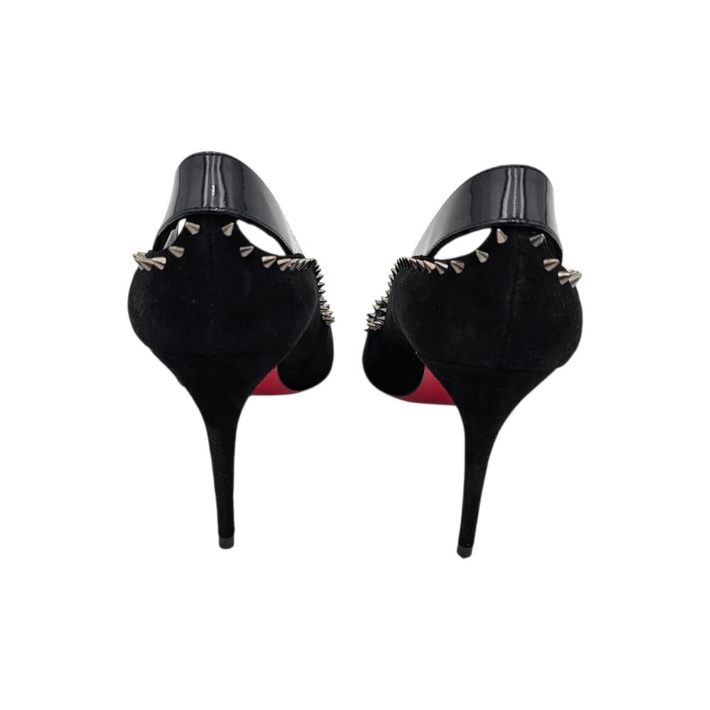 Christian Louboutin Duvette Spikes 85 Heel Pump Black Suede Patent Size 38 US 8 - Picture 5 of 14